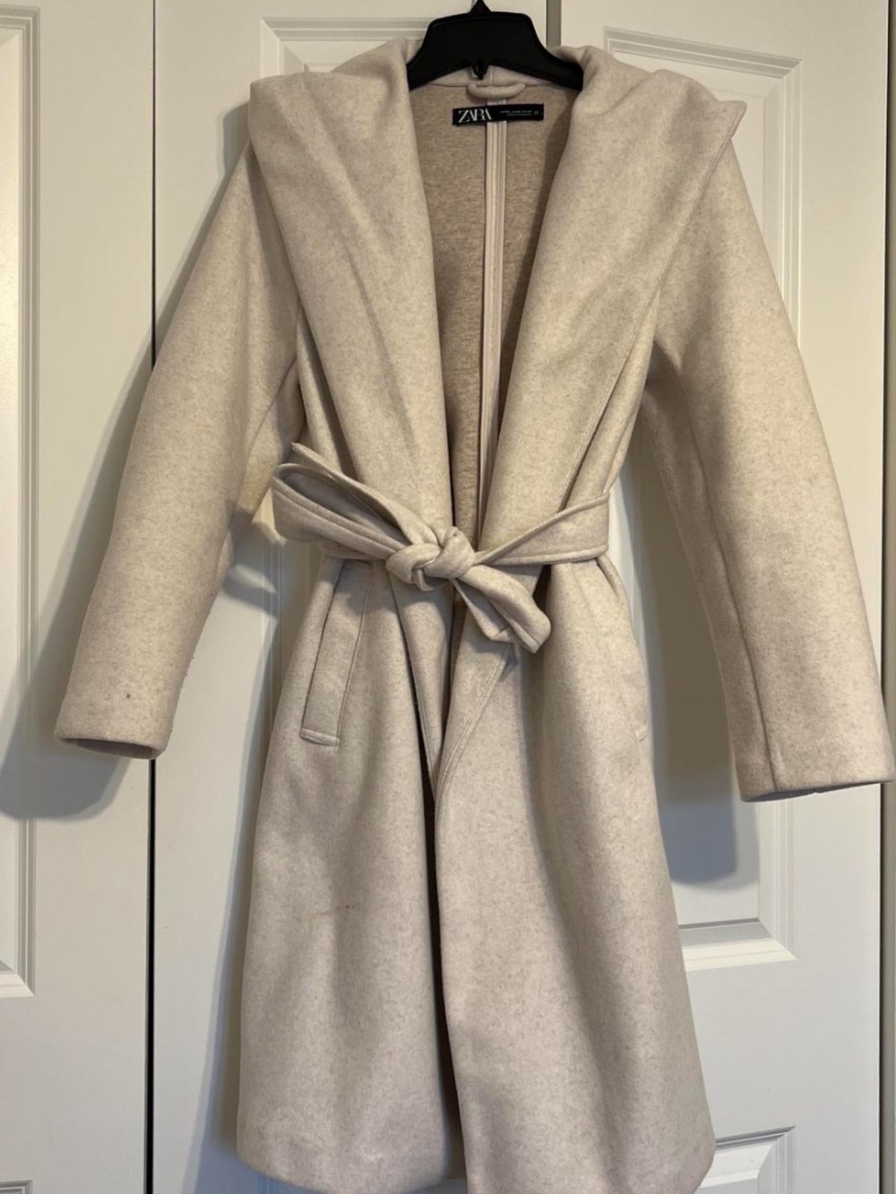 Zara Hooded Belted Cream Coat